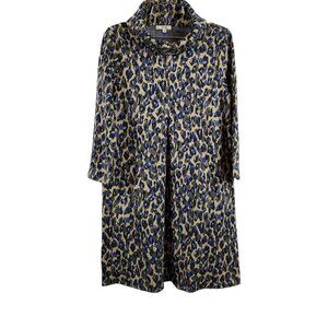 TYLER BOE KIM COWL NECK JACQUARD BLUE/Tan/Black HEATHERED CHEETAH Dress